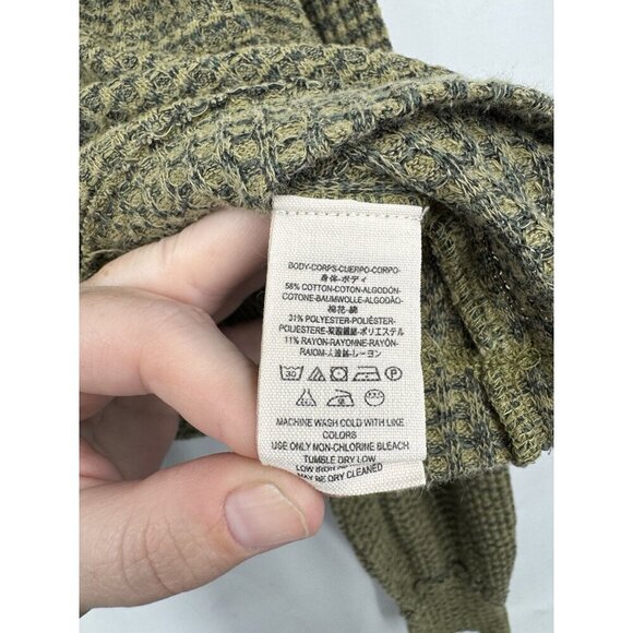 Free People Waffle Knit Cropped Top Women Small Green Oversized Lagenlook Boho - Picture 5 of 12